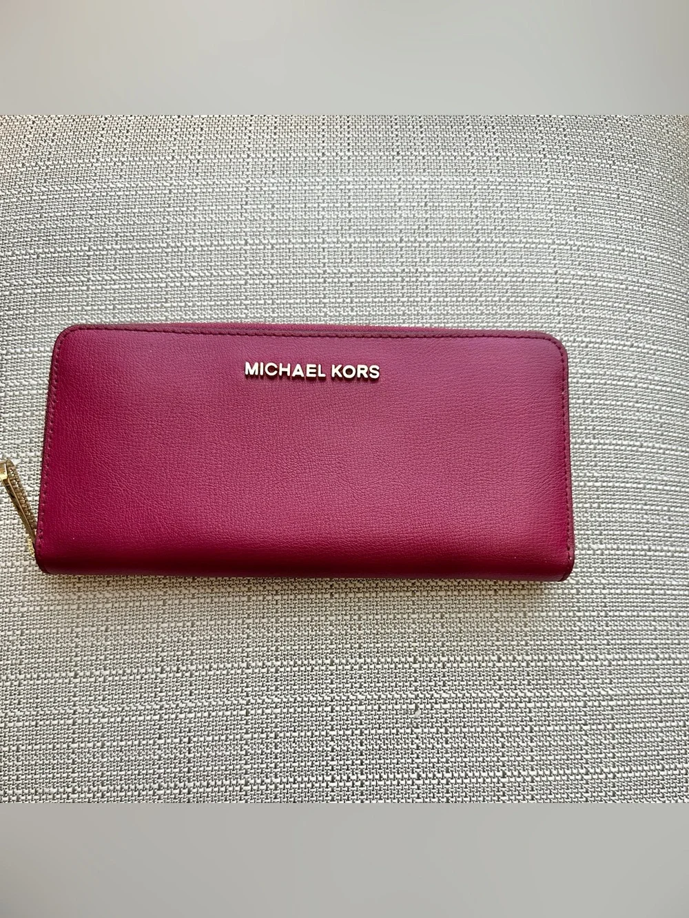 Michael Kors Magenta Pink Zip-Around Leather Wallet with Gold Logo